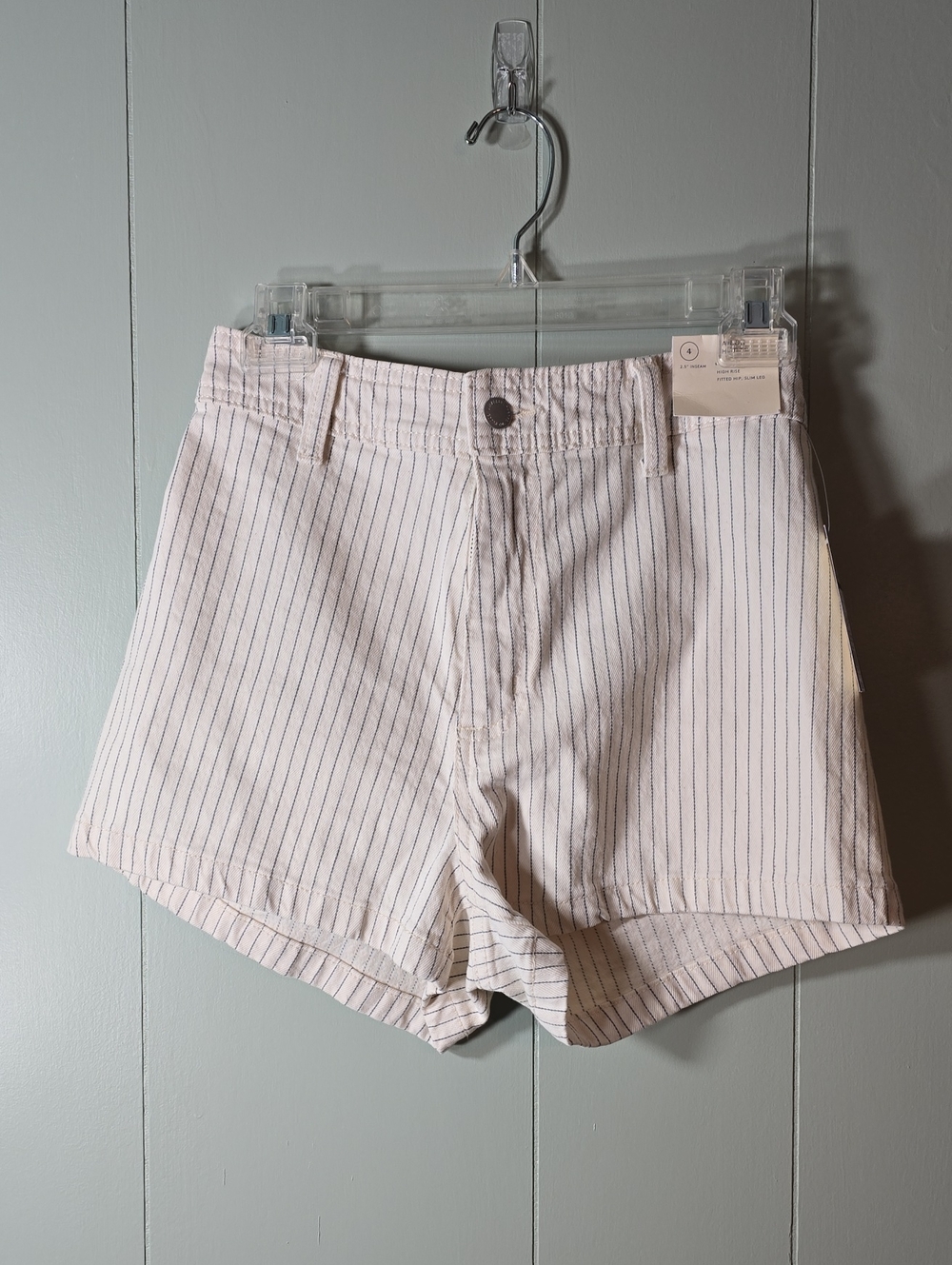 White Pinstripe High-Rise Denim Shorts